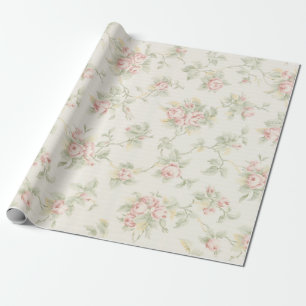 Papier Cadeau Motif Floral Rétro Rose Rose Cottagecore
