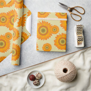 Papier Cadeau Motif floral rétro soleil jaune des années 70