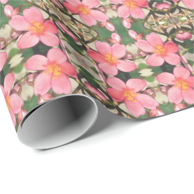 Papier Cadeau Motif floral rose (Coin rond)