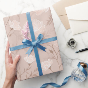 Papier Cadeau Motif floral rose beige neutre doux
