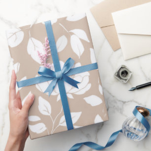 Papier Cadeau Motif floral rose blanc neutre chic