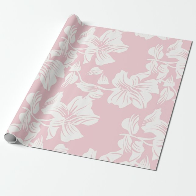 Papier Cadeau Motif Floral Rose Et Blanc (Déroulé)