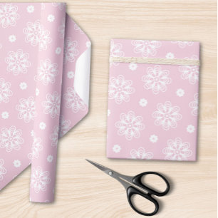 Papier Cadeau Motif Floral Rose Et Blanc