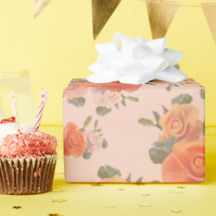 Papier Cadeau motif floral rose orange rose mariage printemps