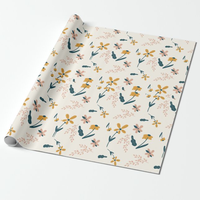 Papier Cadeau Motif floral rose paisible  (Déroulé)