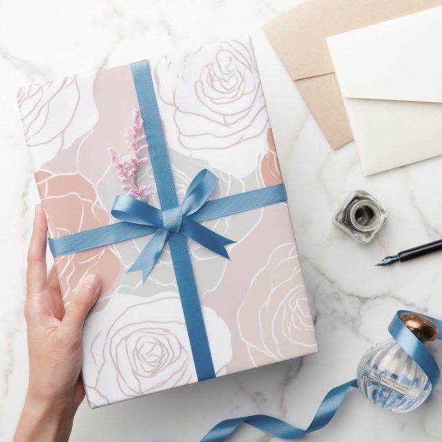 Papier Cadeau Motif floral rose pastel minimaliste blanc (Cadeaux)