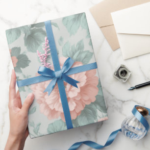 Papier Cadeau Motif floral rose pastel vintage