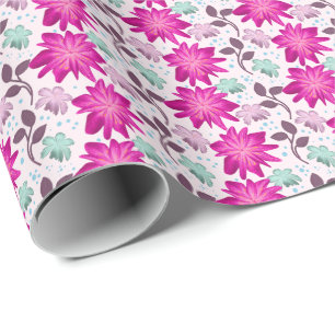 Papier Cadeau Motif floral rose vibrant Fleurs modernes audaci