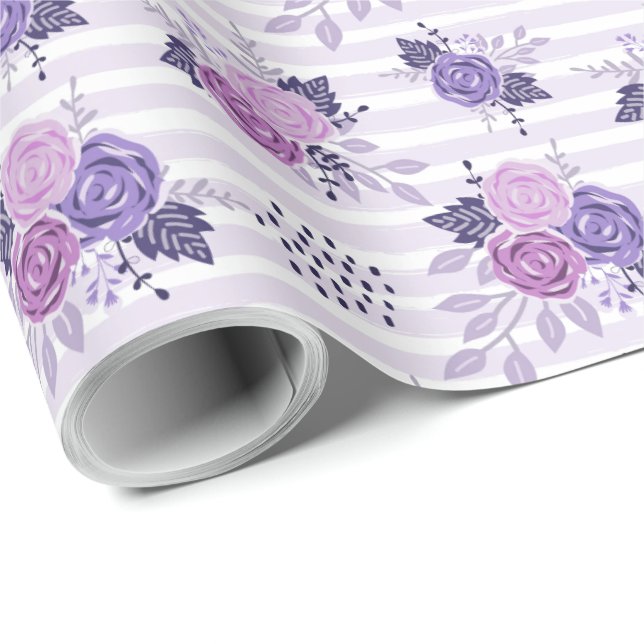 Papier Cadeau Motif floral rose violet moderne (Coin rond)