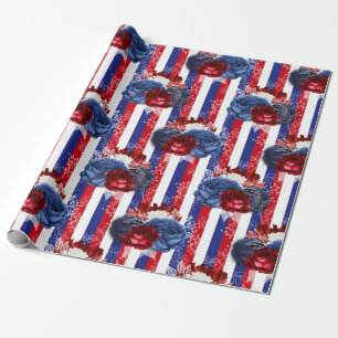 Papier Cadeau Motif floral rouge, blanc et bleu USA