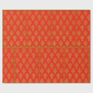 Papier Cadeau Motif Floral Rouge Et Or