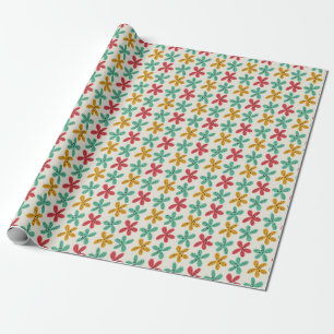 Papier Cadeau Motif floral rouge, jaune et sarcelle