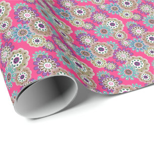 Papier Cadeau Motif floral rustique coloré rétro