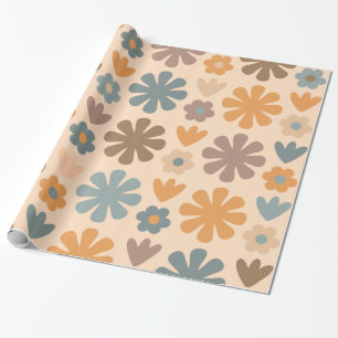 Papier Cadeau Motif floral rustique rétro scandinave joyeux