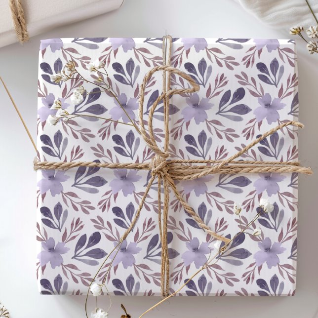 Papier Cadeau Motif floral rustique violet Aquarelle (Créateur téléchargé)