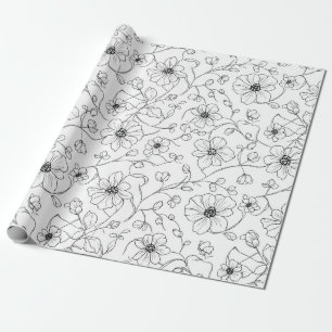 Papier Cadeau Motif floral sans couture d'art en ligne minimalis