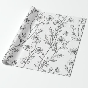 Papier Cadeau Motif floral sans couture de ligne minimaliste (7)