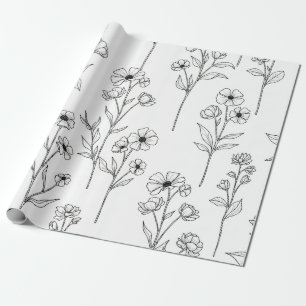 Papier Cadeau Motif floral sans couture minimaliste en ligne art