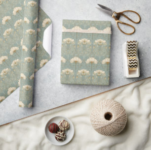 Papier Cadeau Motif floral sarcelle serein
