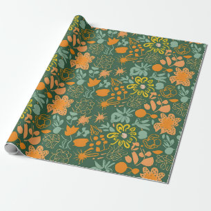 Papier Cadeau Motif floral sur fond vert foncé