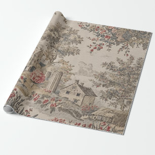 Papier Cadeau Motif floral toile française de ferme rustique vin