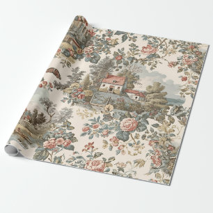 Papier Cadeau Motif floral toile française de ferme rustique vin