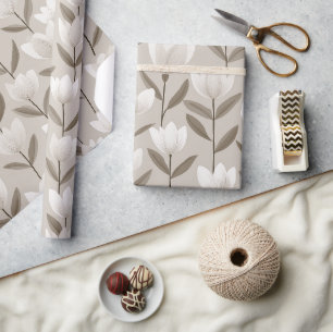 Papier Cadeau Motif floral tulipe ivoire neutre moderne