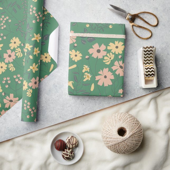 Papier Cadeau Motif floral vert bohème moderne (Artisanat)