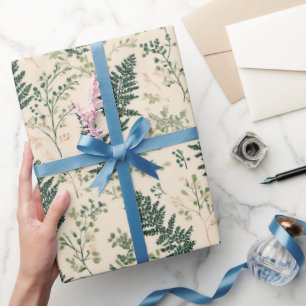 Papier Cadeau Motif floral vert botanique beige