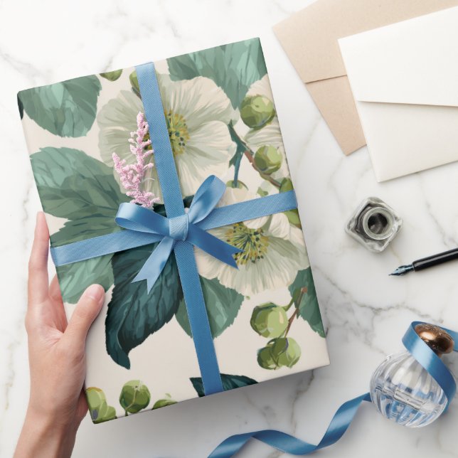 Papier Cadeau Motif floral vert botanique Crème (Cadeaux)