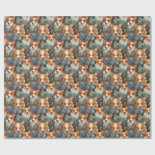 Papier Cadeau Motif floral vintage Corgi Chien botanique mignon
