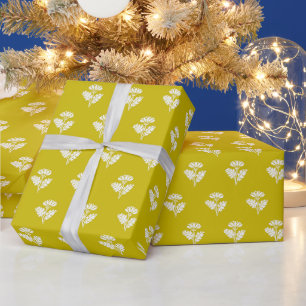 Papier Cadeau Motif Floral Vintage Cottage Jaune Chartreuse