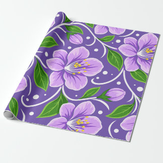 Papier Cadeau Motif floral violet clair avec feuilles vertes