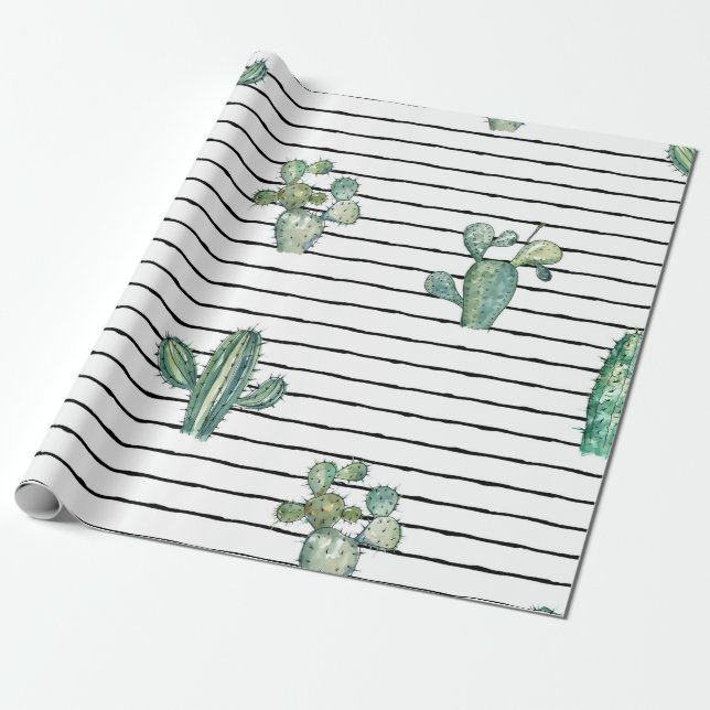 Papier Cadeau Motif fluide cactus aquarelle (Déroulé)