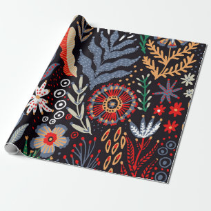 Papier Cadeau Motif folklorique, design textile transparent avec