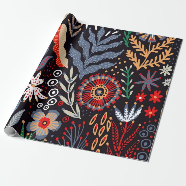 Papier Cadeau Motif folklorique, design textile transparent avec (Déroulé)