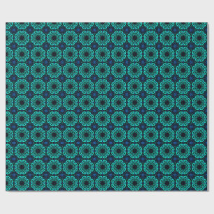 Papier Cadeau Motif fractal en kaléidoscope bleu