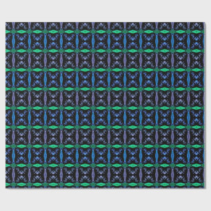 Papier Cadeau Motif fractal en kaléidoscope bleu
