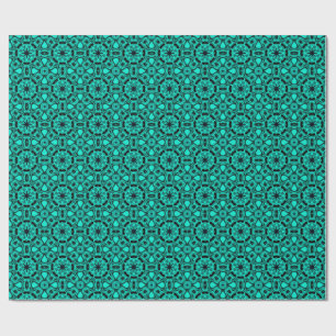 Papier Cadeau Motif fractal en kaléidoscope de turquoise et de b