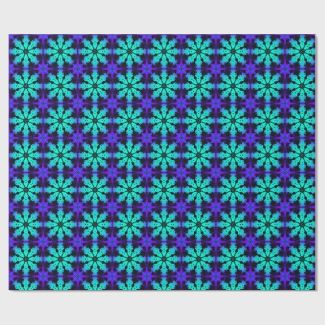 Papier Cadeau Motif fractal en kaléidoscope turquoise et bleu (Plat)
