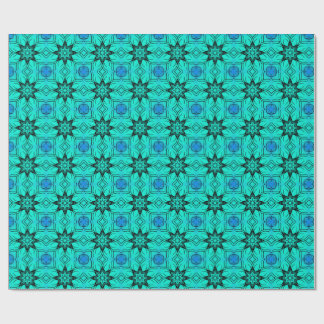 Papier Cadeau Motif fractal en kaléidoscope turquoise et bleu