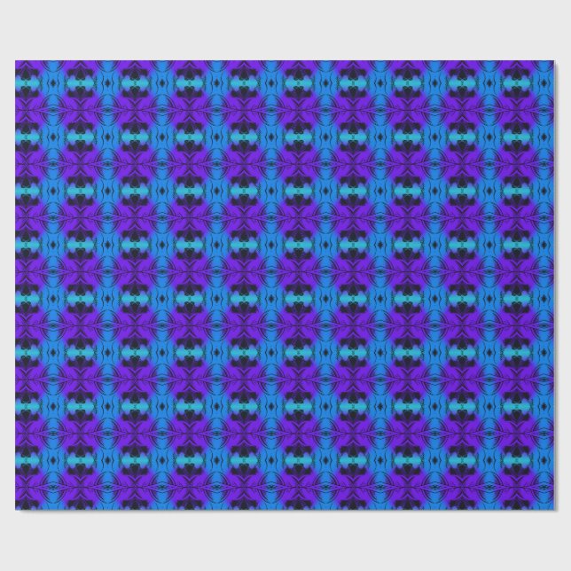 Papier Cadeau Motif fractal en kaléidoscope violet et bleu (Plat)