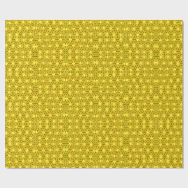 Papier Cadeau Motif fractal kaléidoscope doré (Plat)