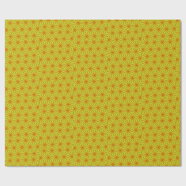 Papier Cadeau Motif fractal kaléidoscope doré (Plat)