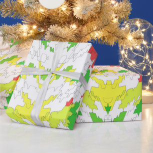 Papier Cadeau ~ Motif fractal Rouge Vert Jaune ~ Noël ~