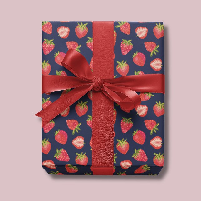 Papier Cadeau Motif fraise (Cute strawberry summer fruit wrapping paper, ideal for birthdays gift wrap.)