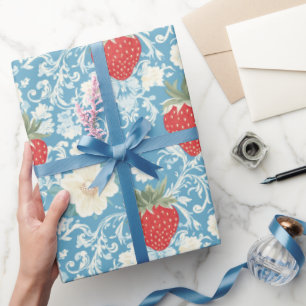 Papier Cadeau Motif Fraise Cottagecore