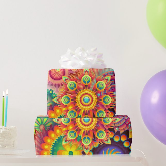 Papier Cadeau Motif funky rétro Abstrait Bohème (Cadeaux de fête)