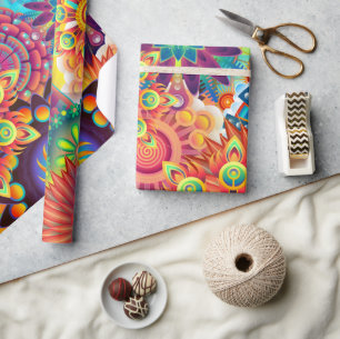 Papier Cadeau Motif funky rétro Abstrait Bohème