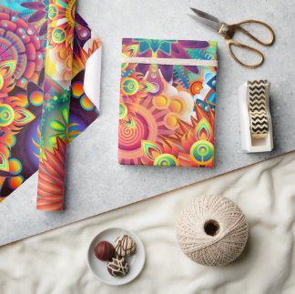 Papier Cadeau Motif funky rétro Abstrait Bohème